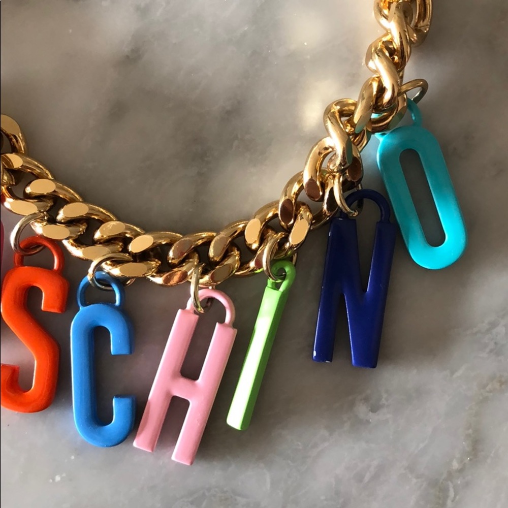 Multicolor Letter Charm Gold Chain Necklace - Picture 3 of 4